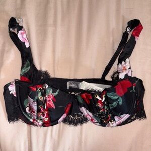 Victoria Secret Floral Lace-Up Black Bra